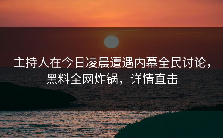 主持人在今日凌晨遭遇内幕全民讨论，黑料全网炸锅，详情直击