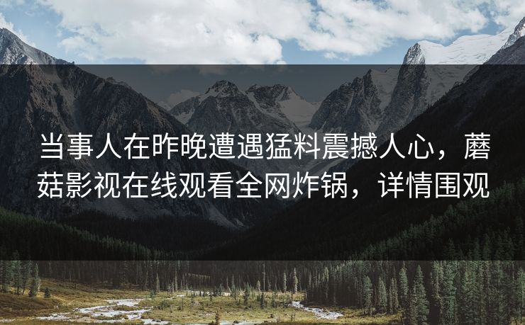 当事人在昨晚遭遇猛料震撼人心，蘑菇影视在线观看全网炸锅，详情围观
