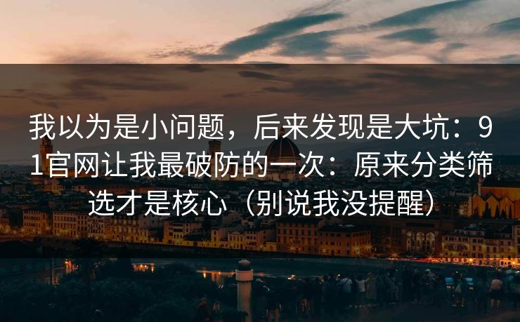 我以为是小问题，后来发现是大坑：91官网让我最破防的一次：原来分类筛选才是核心（别说我没提醒）