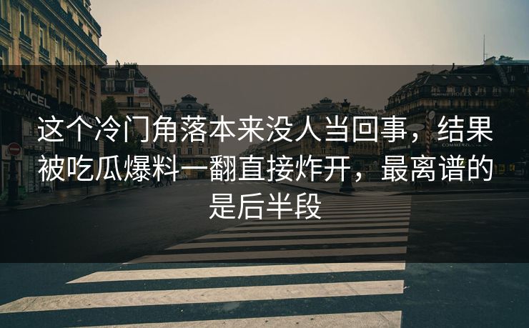这个冷门角落本来没人当回事，结果被吃瓜爆料一翻直接炸开，最离谱的是后半段